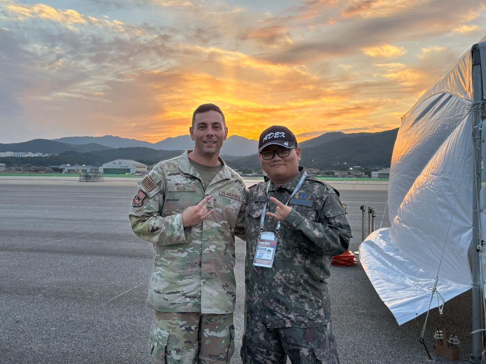 With a US Air Force colleague at sunset