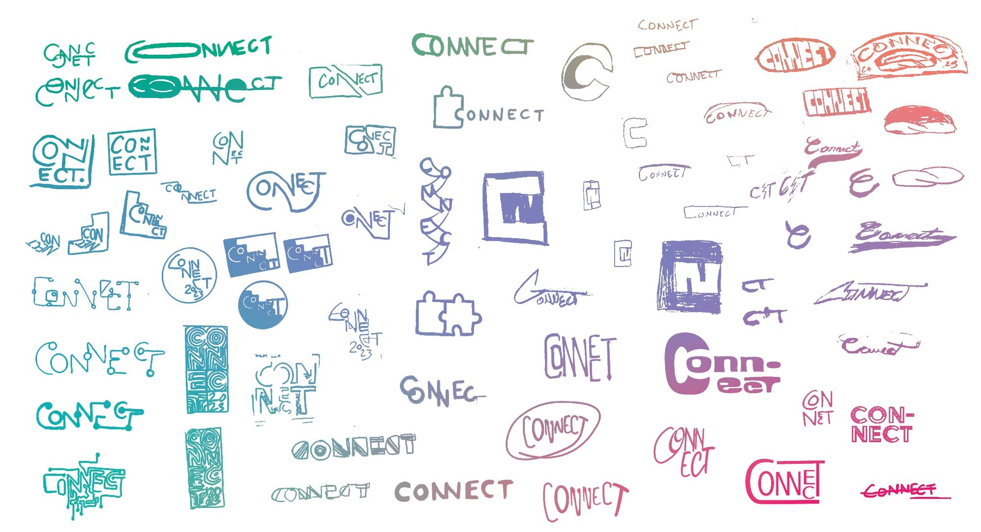 Sheet of CONNECT logotype sketches